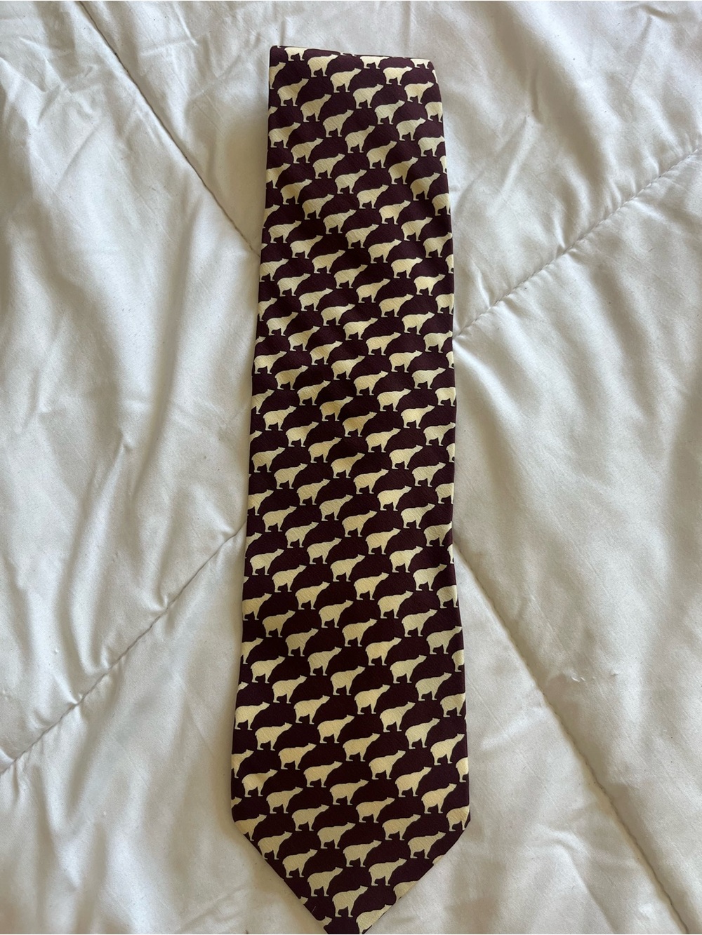 Emporio Armani Wine Red and Cream Animal-Print Silk Tie